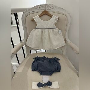🦢 Baby 24 Mth Tahari Ivory and Chambray & Eyelet Set with Matching Diaper Cover